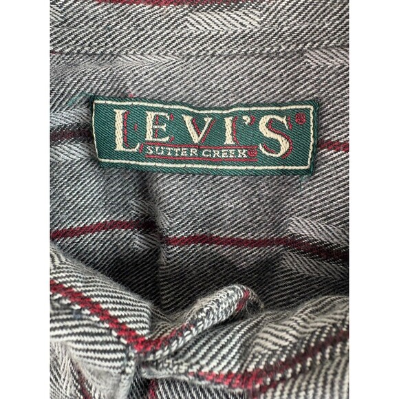 Vintage 90's Levis Sutter Creek Shirt Mens M Gray Red Flannel Cowboy Aztec - Picture 3 of 14